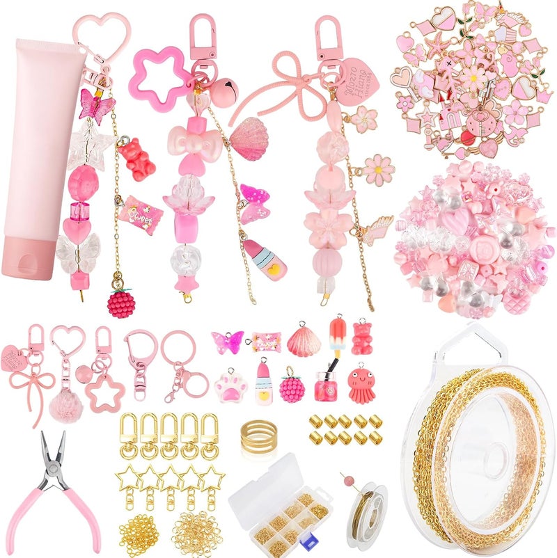 Ecoofor 249 Pcs Keychain Making Kit — Includes 15 Keychain Clips, 16.4 Feet Chains, 100 Charms, Beading Accessories, Jewelry Pliers — DIY Bag Charms & Jewelry Craft Kit Supplies - Image 1